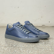 Men's Blue Leather Plain-Toe Sneakers