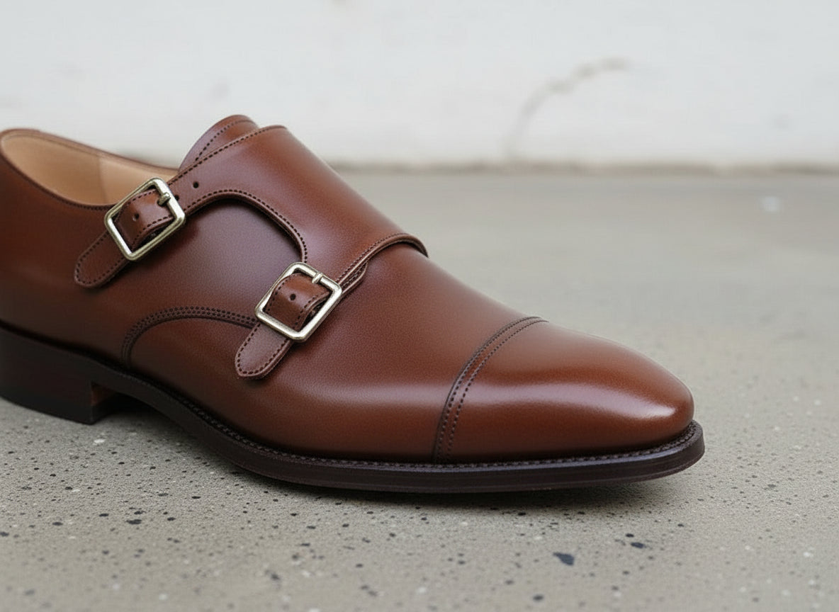 Handmade Men's Double Monk Brown Dress Shoes - Brown Oxford Shoes for Men