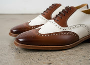 Handcrafted Brogue Wingtip Brown and White Formal Shoes, New Men Spectator Shoes For Men