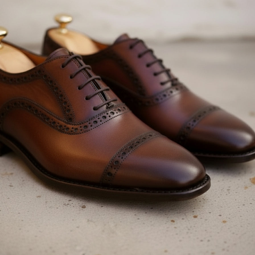 Handcrafted Men's Brown Leather Brogue Shoes