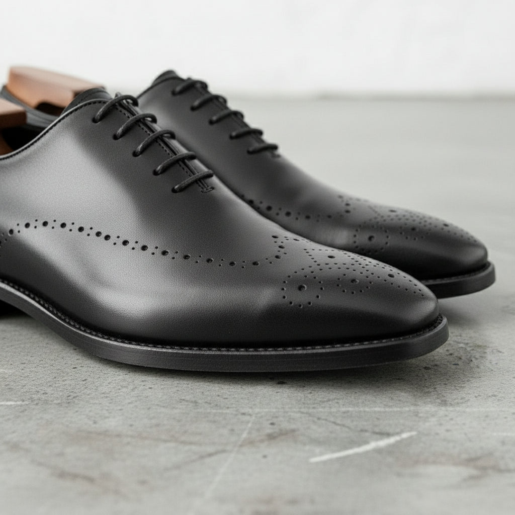 Men's Handcrafted Black Leather Brogue Dress Shoes