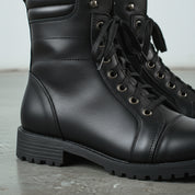 Men's Black Cap-Toe Leather Biker Boots