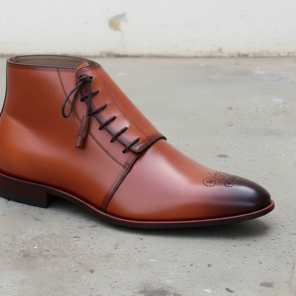 Handmade Men's Lace Up Boots, Brown Leather Boots for Men, Chukka Boots