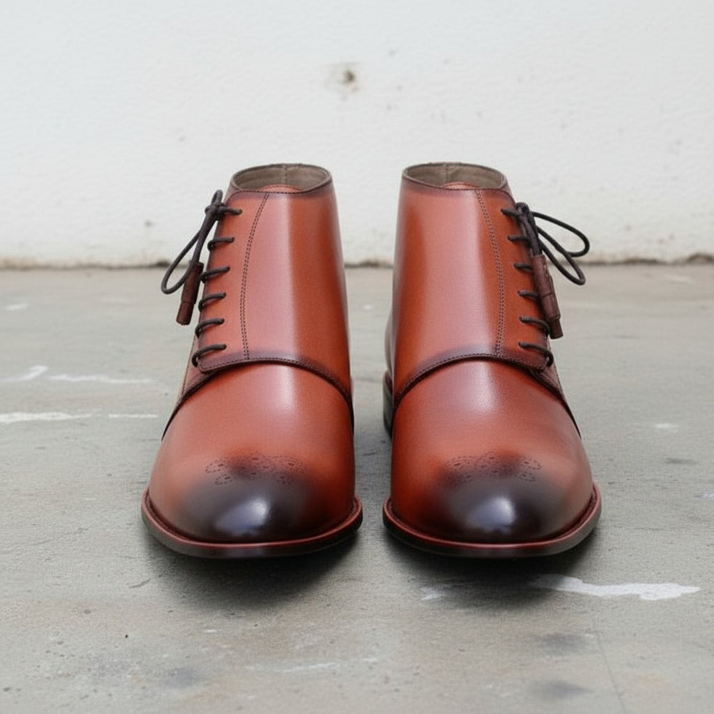 Handmade Men's Lace Up Boots, Brown Leather Boots for Men, Chukka Boots