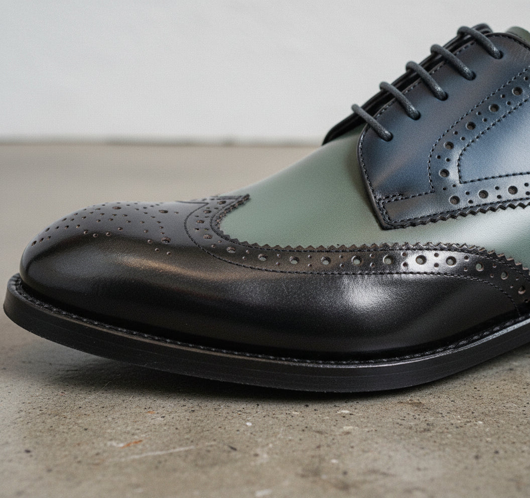 Handmade Men's Wing Tip Brogue Lace Up Business Shoes, Real Leather Shoes