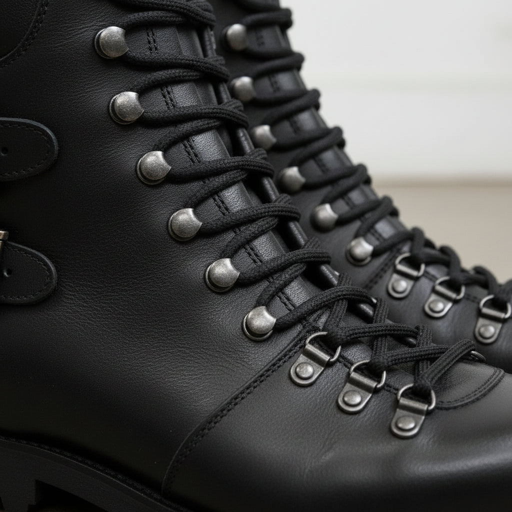Handmade Men's Black Biker Leather Ankle Boots