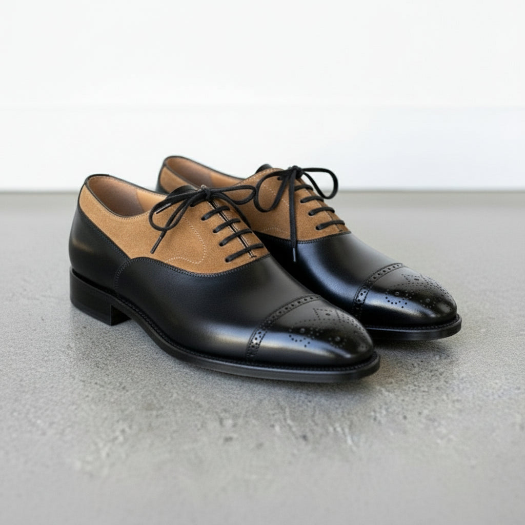 Handmade Mens Two Tone Oxfords Brogue Dress Shoes, Men Brogue Formal Shoes