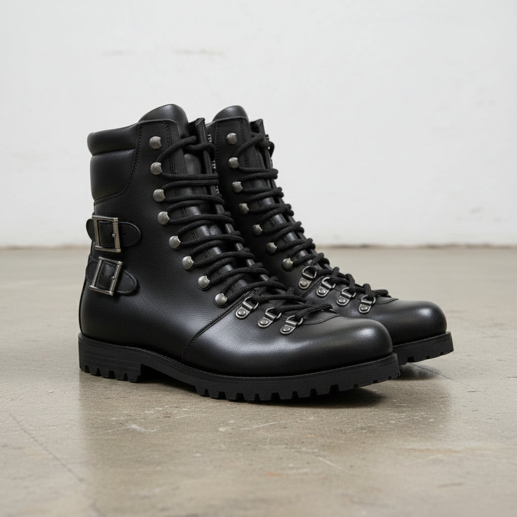 Handmade Men's Black Biker Leather Ankle Boots