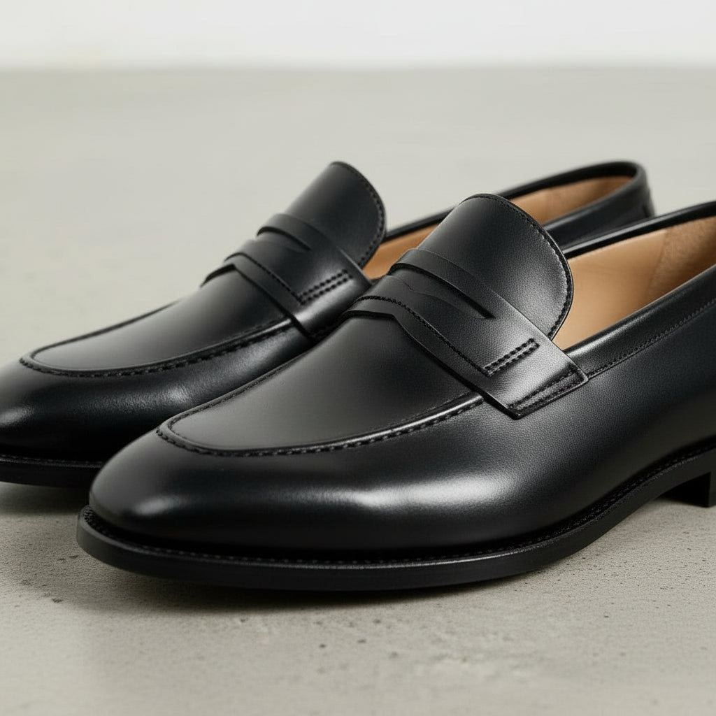 Handmade Black Leather Moccasins, Men's Tuxedo Shoes