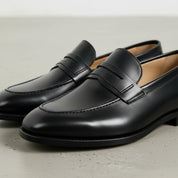 Handmade Black Leather Moccasins, Men's Tuxedo Shoes