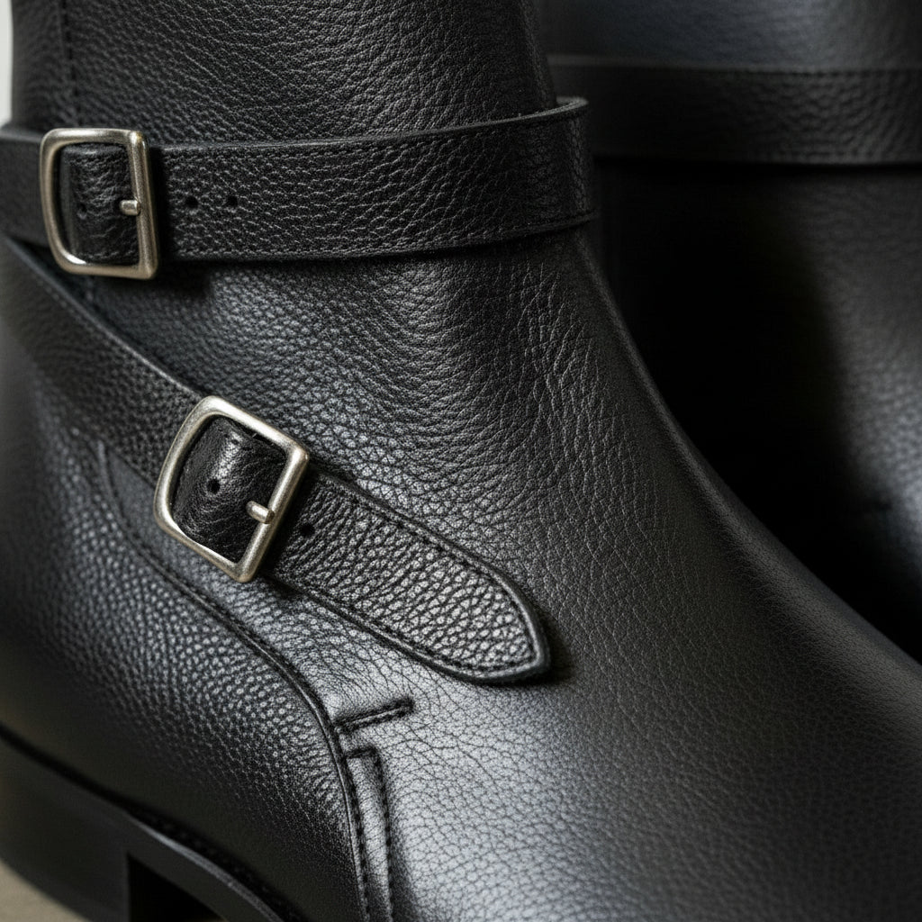 Handmade Men's Black Leather Jodhpurs Boots, Men Black Monk Strap Ankle Boot