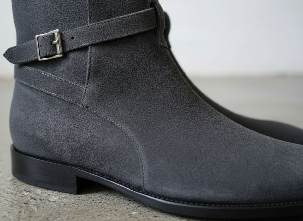 Handmade Mens Dark Gray Suede Jodhpur Boots, Men Gray Ankle Suede Boots