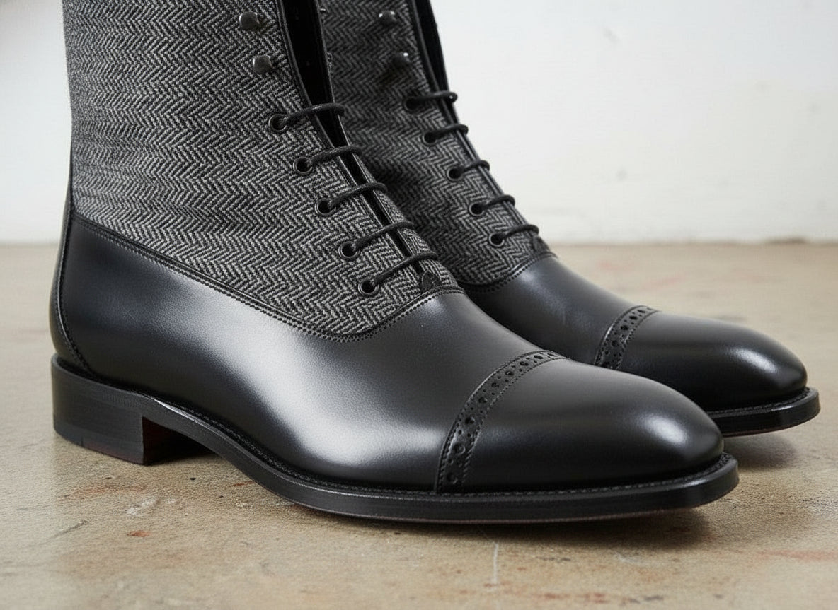 Men's Handmade Two Tone Cap Toe Ankle Lace Up Boots