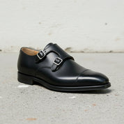 Men's Black Leather Double Monk Dress Shoes