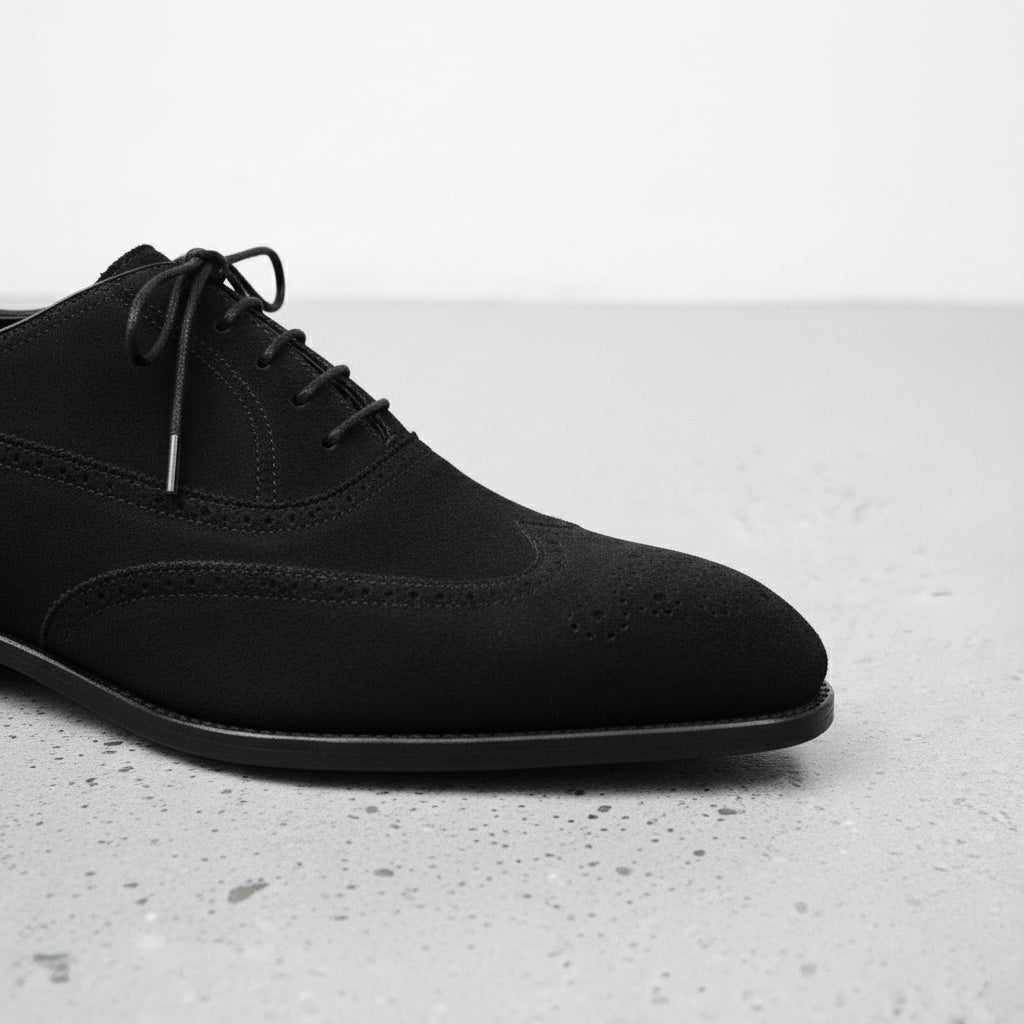 Handcrafted Black Suede Wingtip Men's Shoes