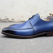 Handmade Men's Blue Derby Lace Up  Office Leather Shoes