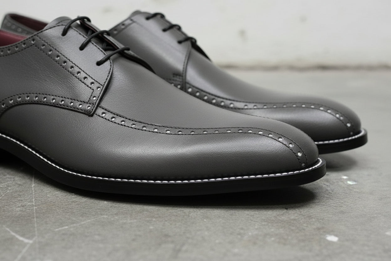 Men's Gray Leather Derby Dress Shoes