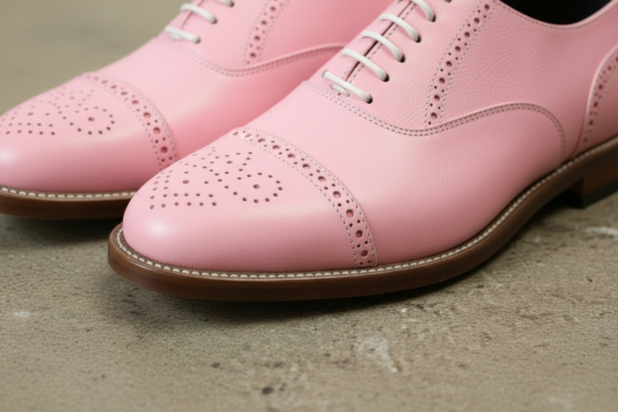 Handcrafted Pink Leather Oxford Men's Shoes