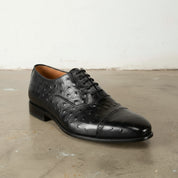 Handcrafted Men's Black Ostrich Leather Oxford Shoes