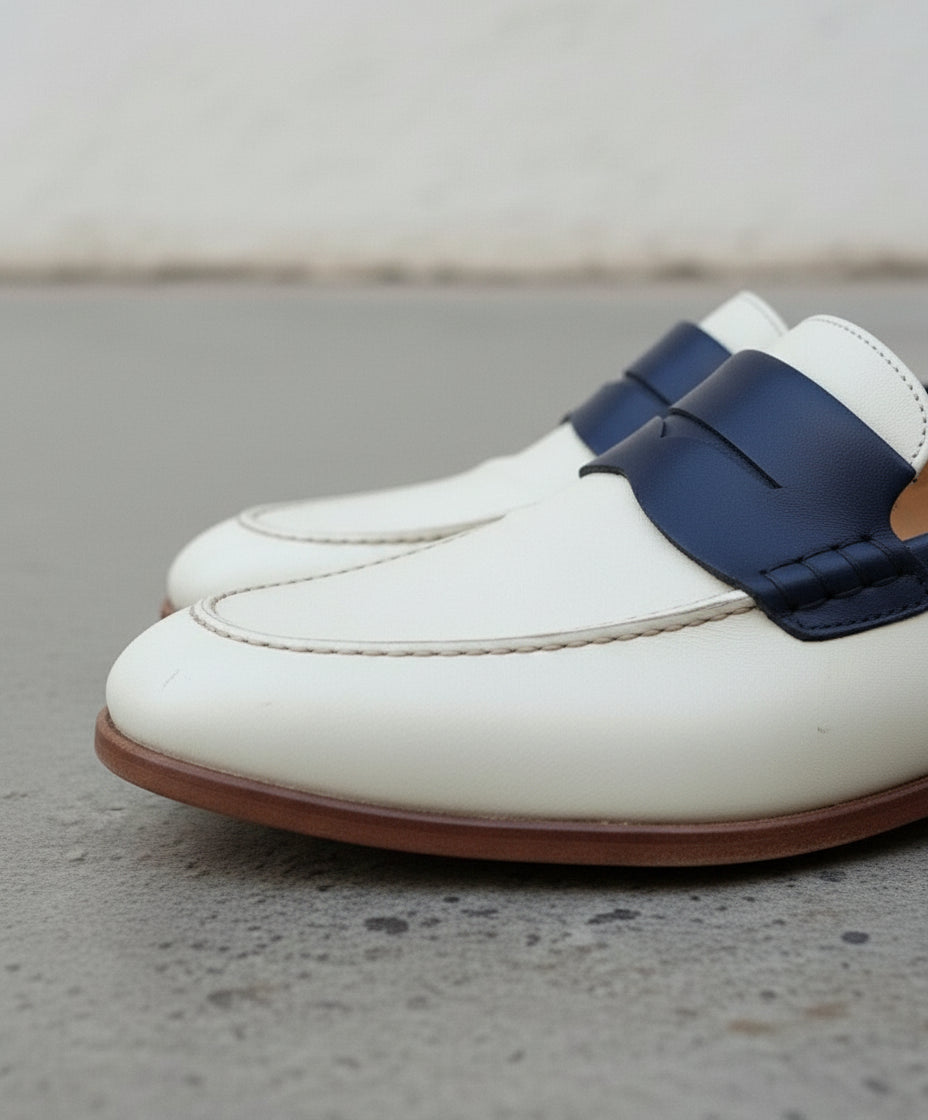 Handmade Men Two Tone Formal Shoes, Blue and White Dress Shoes