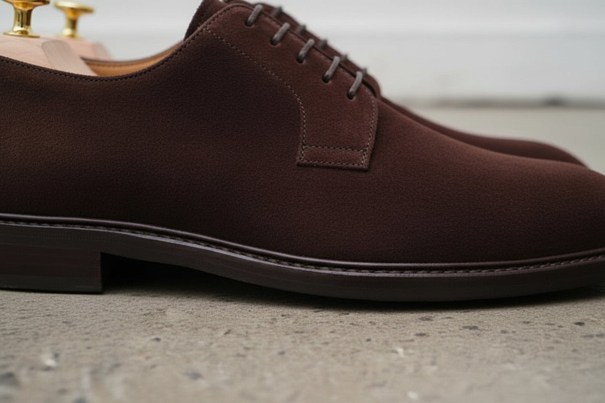 Handmade Men's Brown Suede Formal Derby Shoes