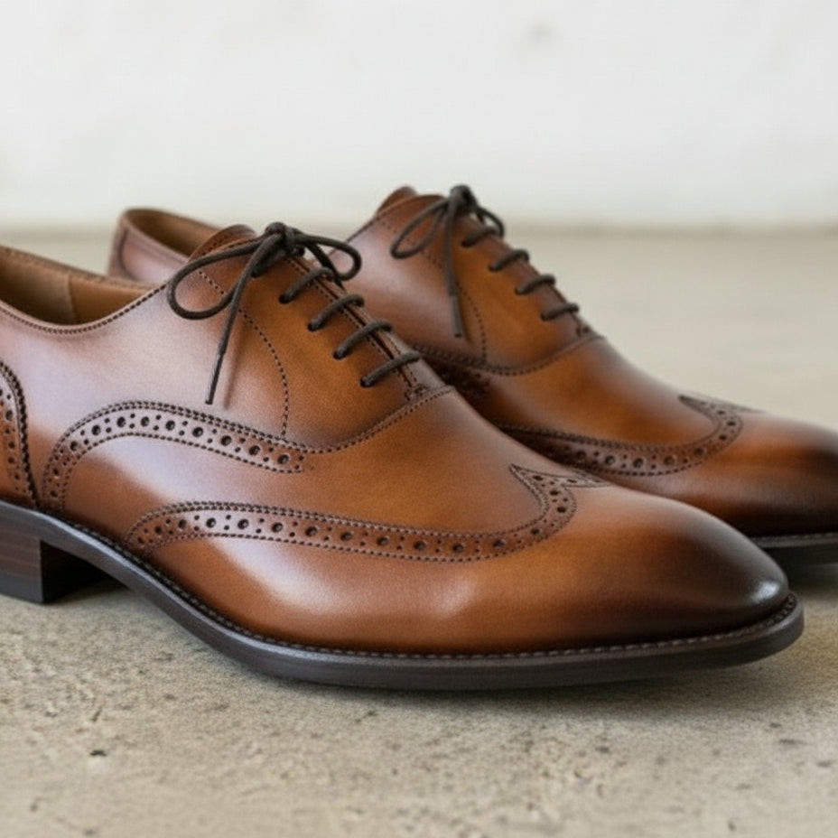 Men's Tan Brown Wingtip Leather Dress Shoes