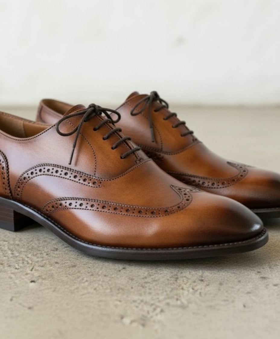 Men's Tan Brown Wingtip Leather Dress Shoes US 10 / Tan Brown / D - Standard Men's Tan Brown Wingtip Leather Dress Shoes US 10 / Tan Brown / D - Standard