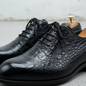 Handcrafted Men's Black Alligator Leather Oxford Shoes