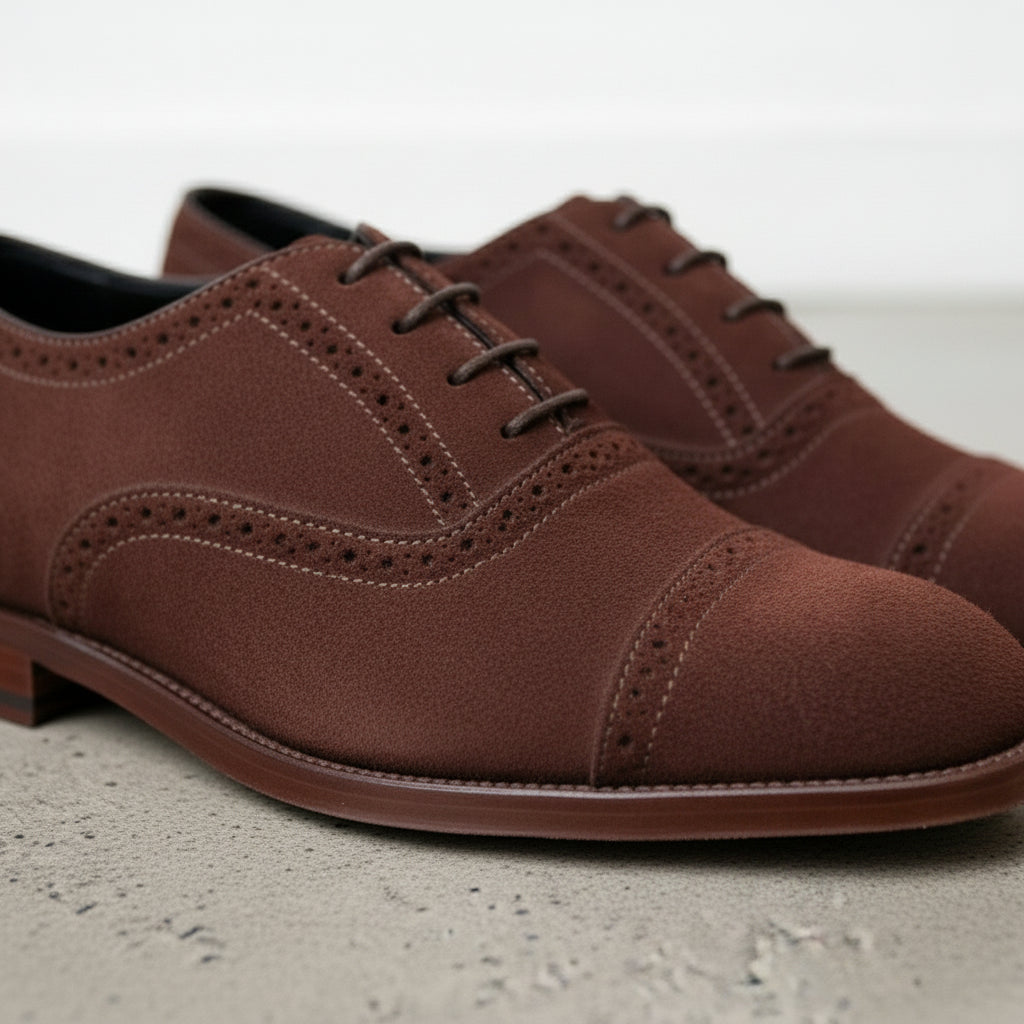 Handcrafted Men's Brown Suede Brogue Dress Shoes