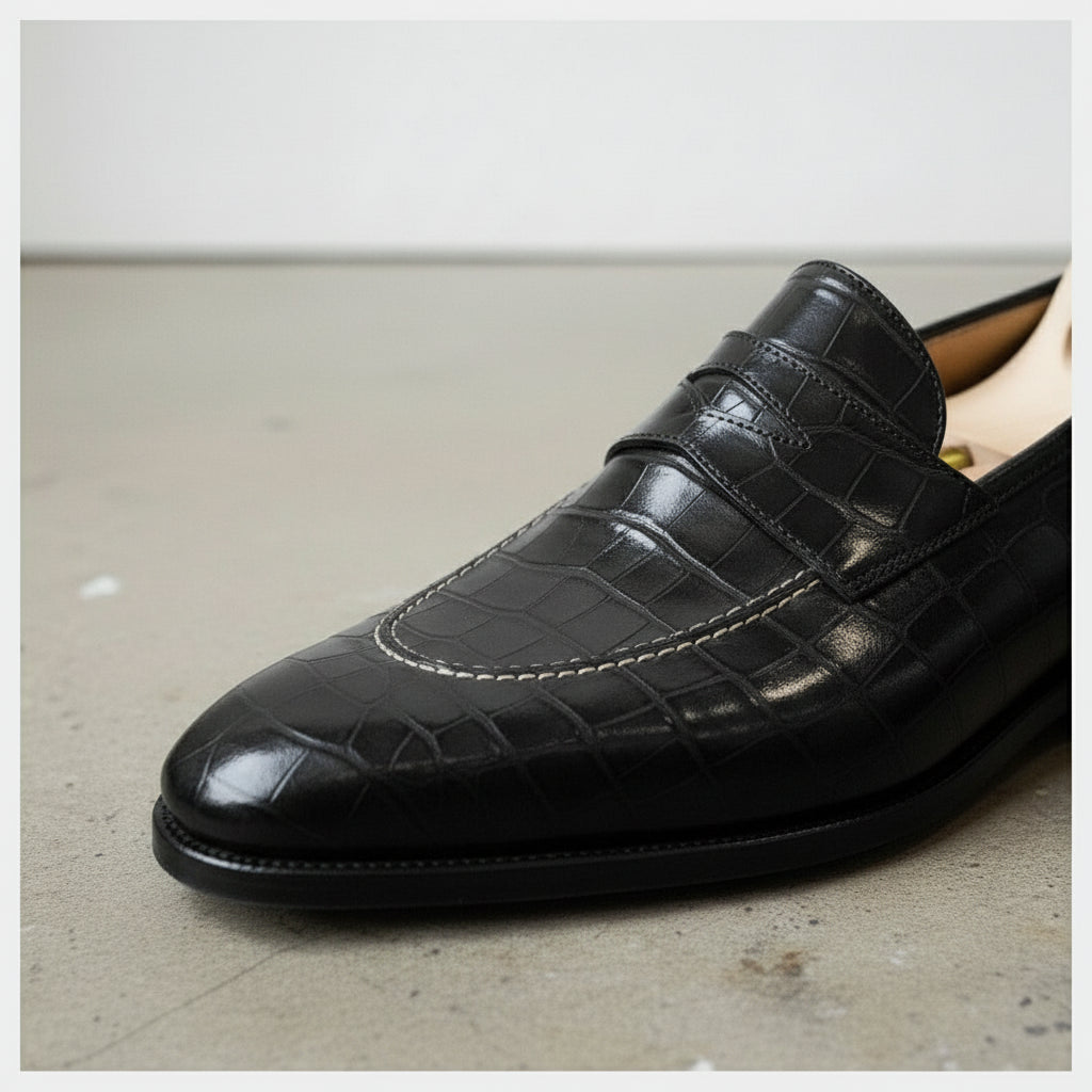 Men's Crocodile Patterned Moccasin Dress Shoes