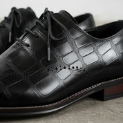 Handmade Men's Cow Leather Crocodile-pattern Oxfords