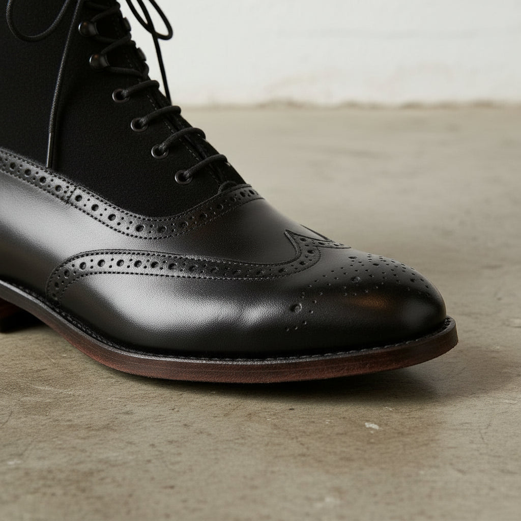 Handcrafted Men's Black Wingtip Brogue Leather Boots
