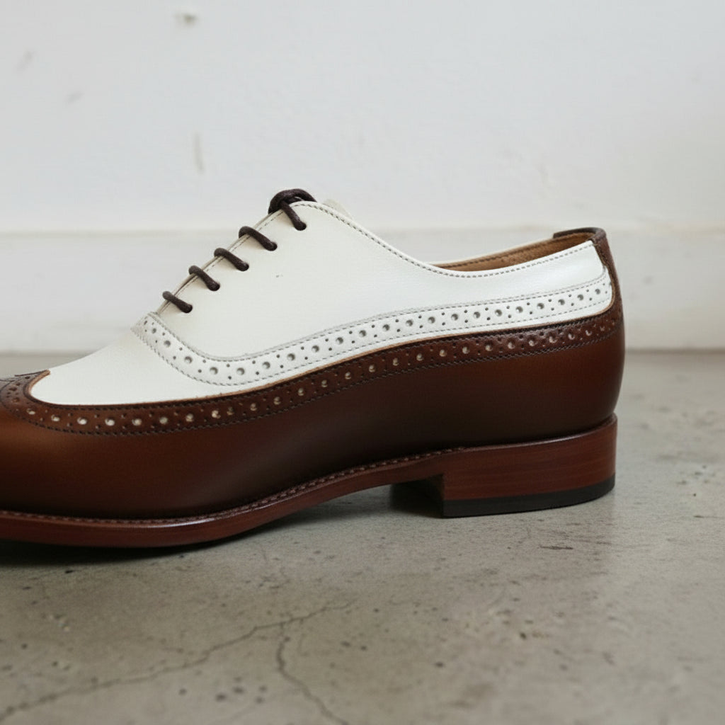 Handmade Men's Two Tone Leather Wingtip Spectator Shoes