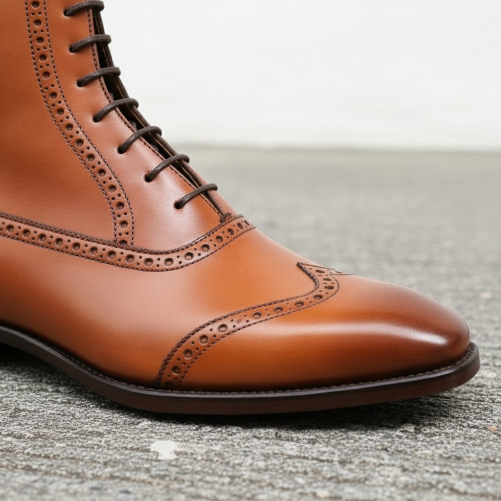 Handmade Men's Wing Tip Lace Up Ankle Dress Boots, Men Leather Ankle Boot