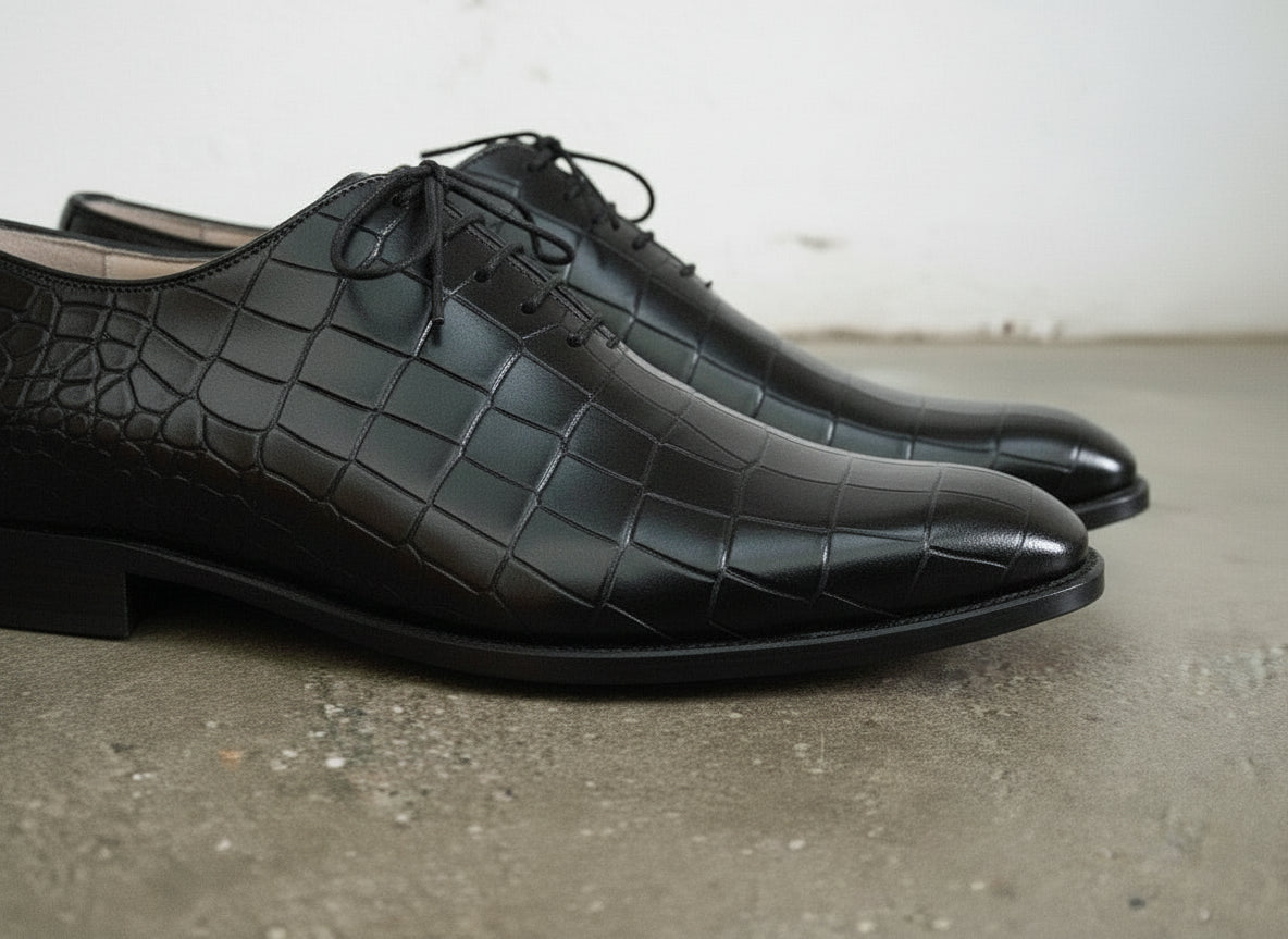 Handmade Men's Black Alligator Leather Dress Shoes