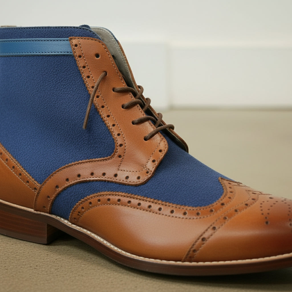Handcrafted Men's Wingtip Brogue Lace-Up Leather Ankle Boots