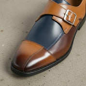 Handmade Mens Leather Monk Formal Shoes, Multicolor Mens Buckle Dress Shoes