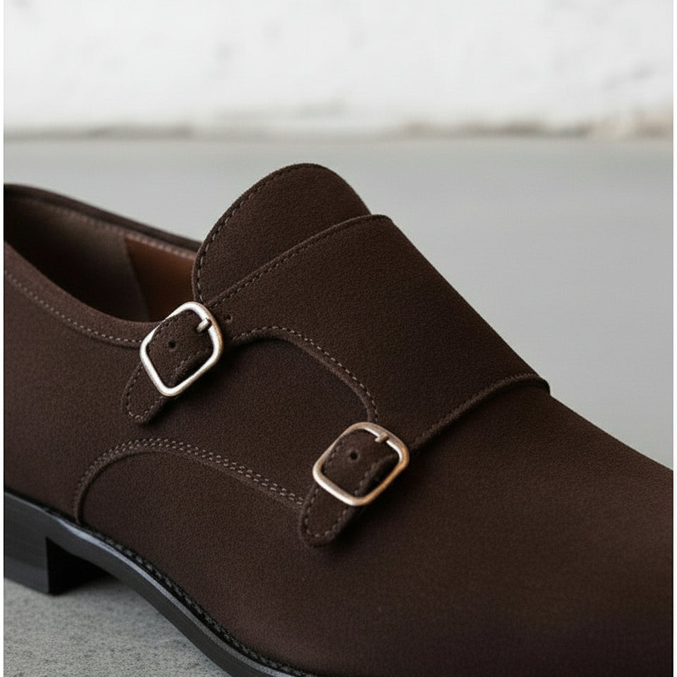 Men's Brown  Suede Double Monk Dress Shoes