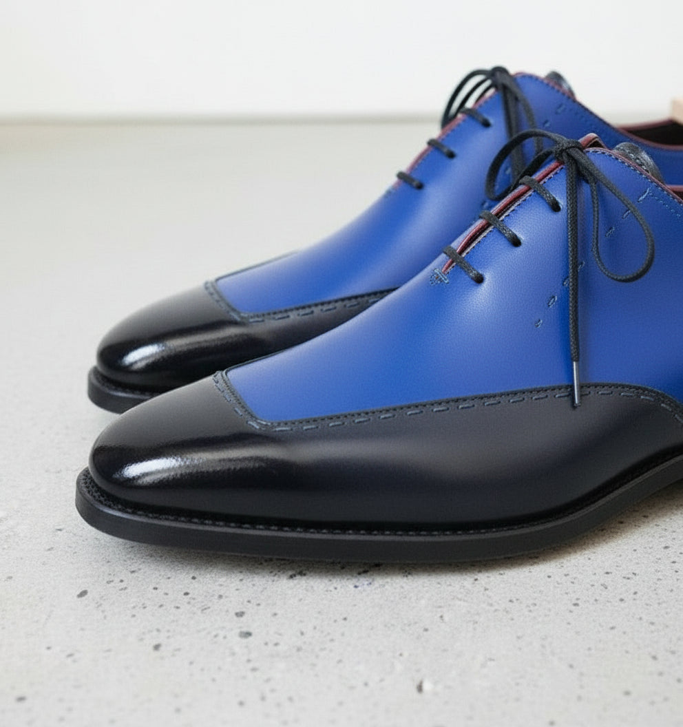 Handmade Black and Blue Leather Formal Dress Shoes