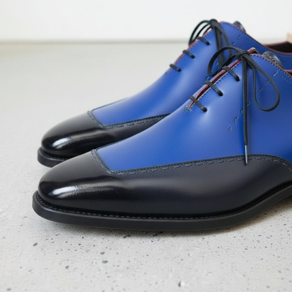 Handmade Black and Blue Leather Formal Dress Shoes