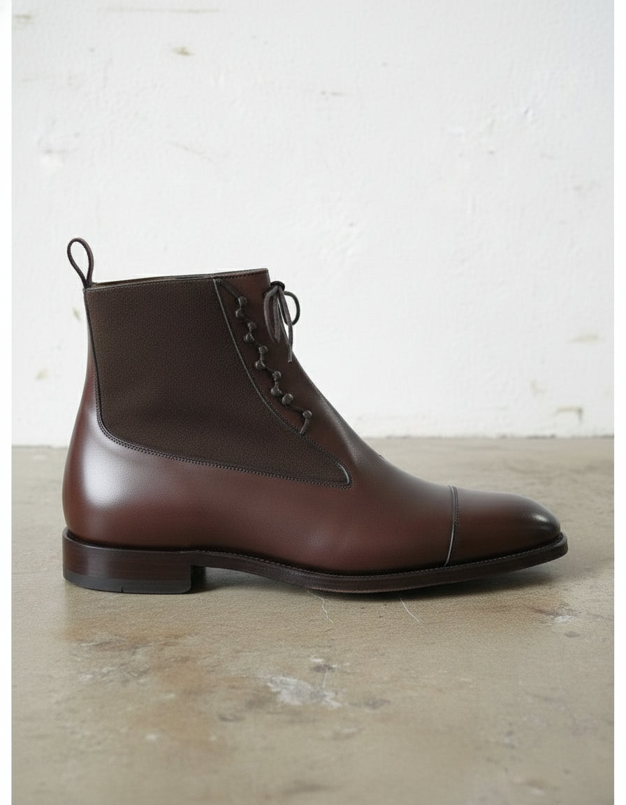 Handmade Men's Brown Leather Lace-up Ankle Boots