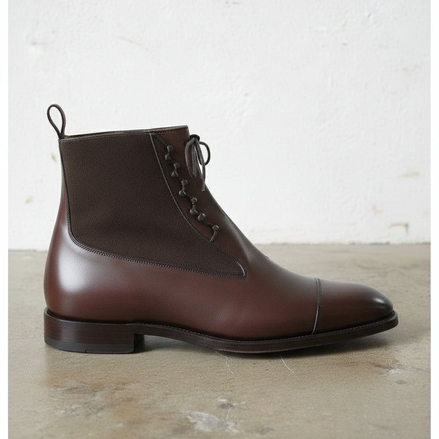 Handmade Men's Brown Leather Lace-up Ankle Boots