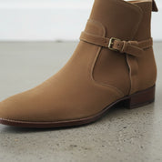 Handcrafted Beige Suede Jodhpurs Men's Boots