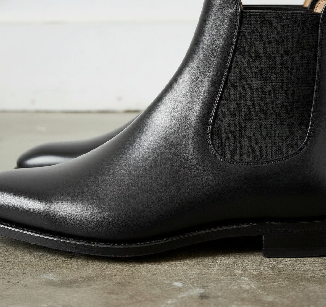 Handmade Men's Black Leather Chelsea Ankle Boots