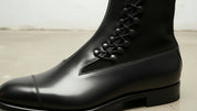 Handcrafted Men's Black Lace-Up Ankle Boots