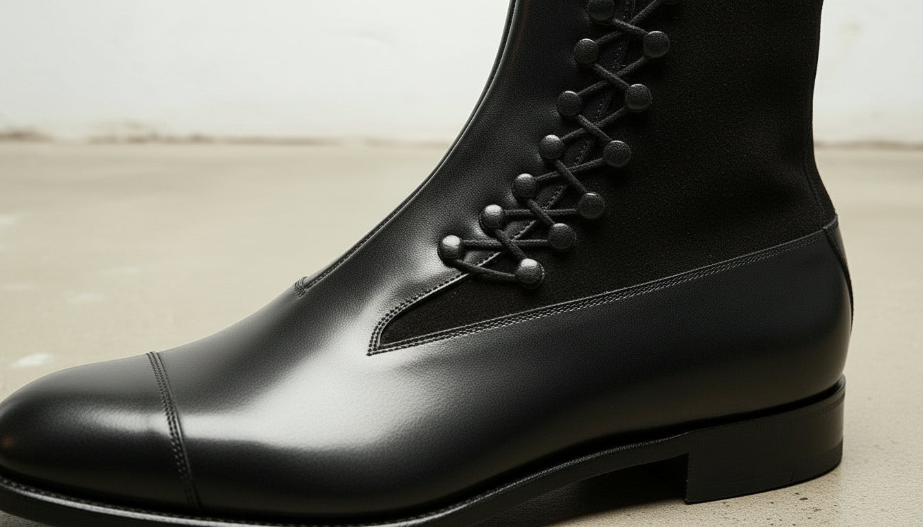 Handcrafted Men's Black Lace-Up Ankle Boots