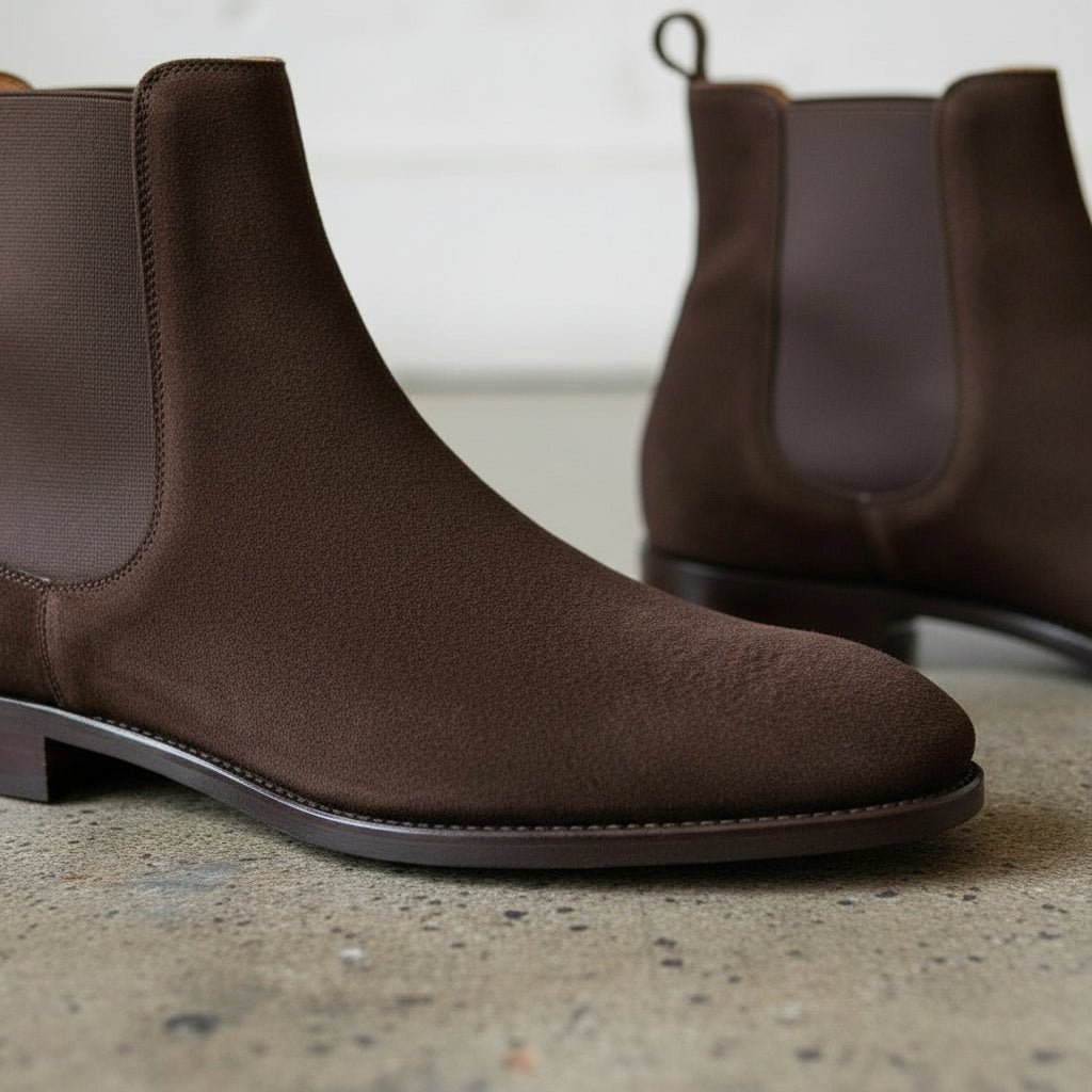 Handmade Men's Brown Suede Ankle Chelsea Boots