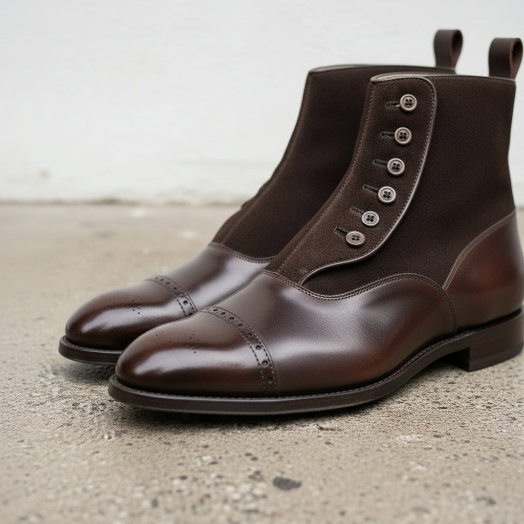 Handmade Mens Brown Button Boots, Men Gentlemen Ankle Boots, Leather Boot