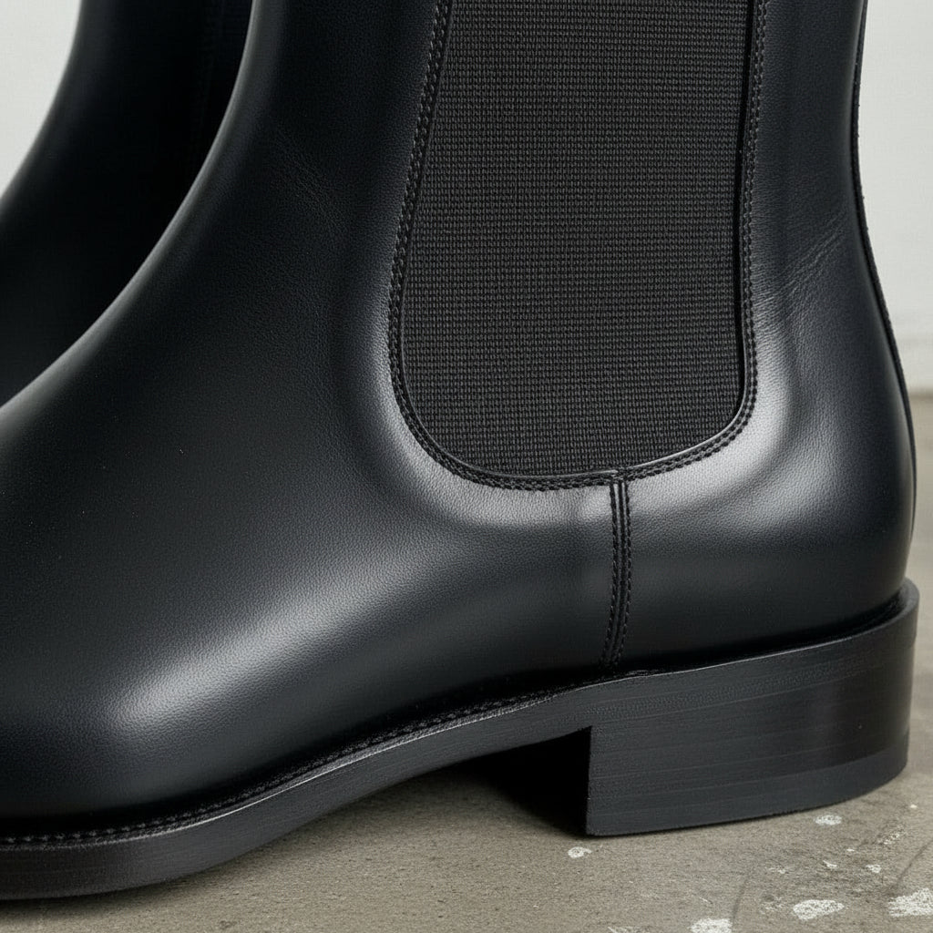 Handmade Men's Black Leather High Ankle Chelsea Pointed Toe Boots