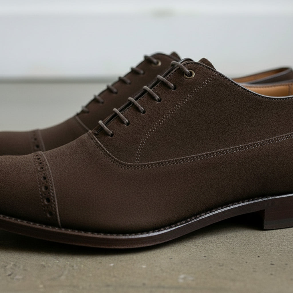 Handcrafted Men's Brown Suede Dress Shoes with Leather Sole